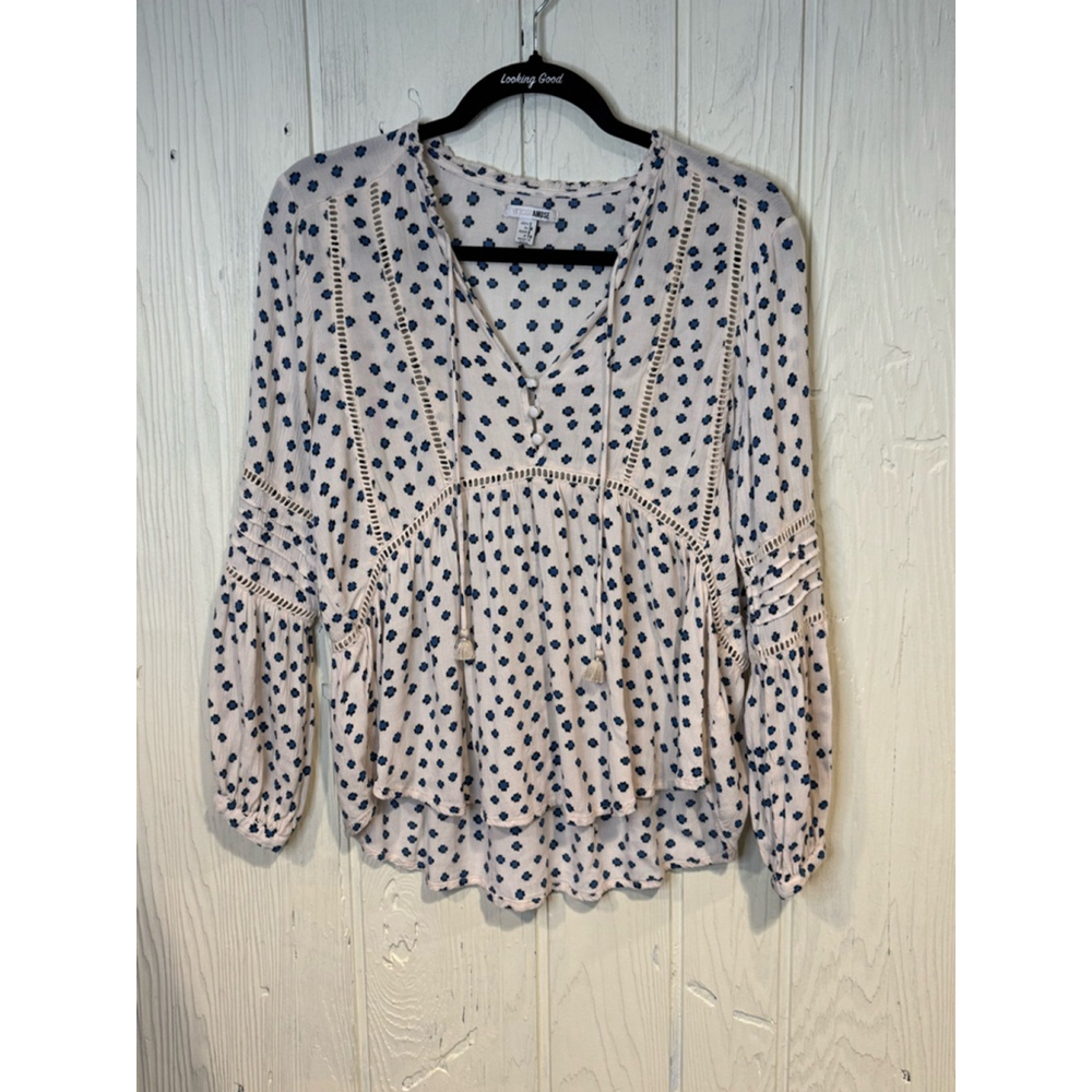Amuse Society Blouse Women's Size Small Cream Blue